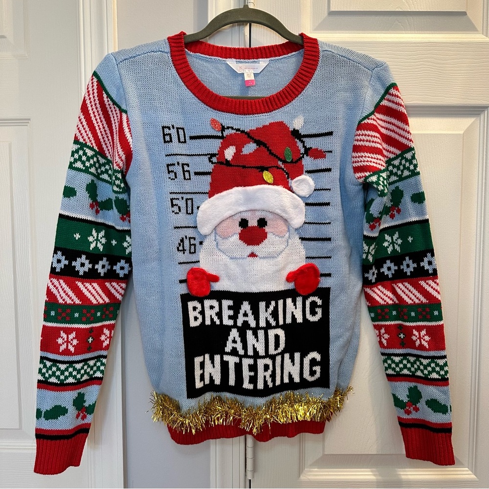 Santa Mugshot Breaking and Entering Ugly Christmas Xmas Sweater